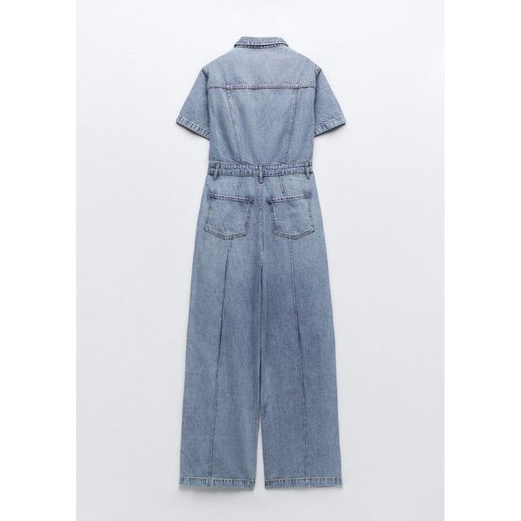 Zara ZW Full Length Denim Long Jumpsuit NWT - Picture 7 of 10